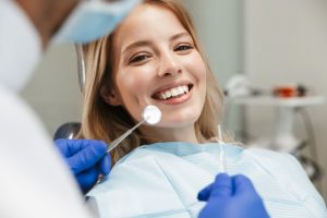 Patient at routine checkup with dentist