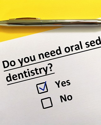 Form inquiring whether patient requires oral sedation with “Yes” checked