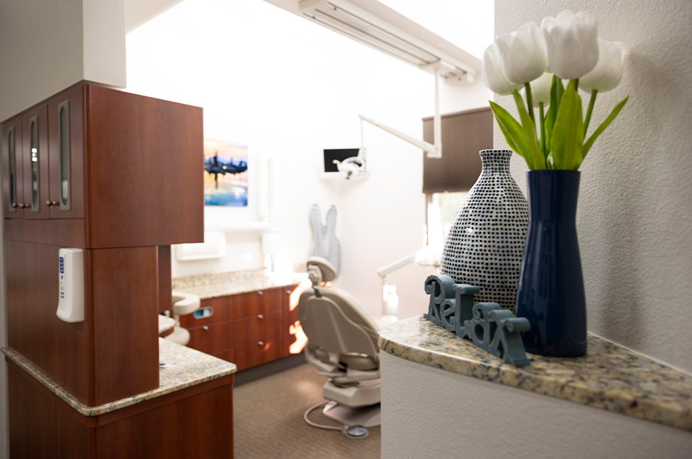 Hallway looking into dental exam room